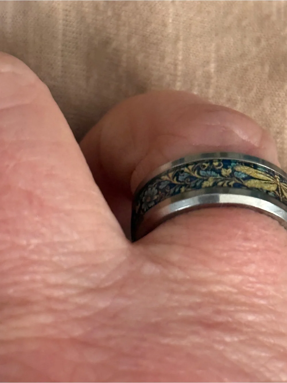 Blue and Gold Dragonfly Inlay Band Ring